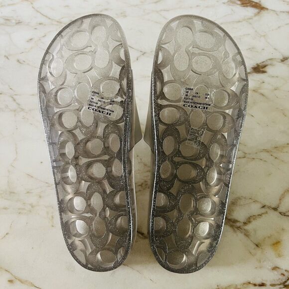 COACH Ulyssa Glitter Gray Logo Jelly Transparent Pool Slide Slippers - US 8 - Picture 7 of 7